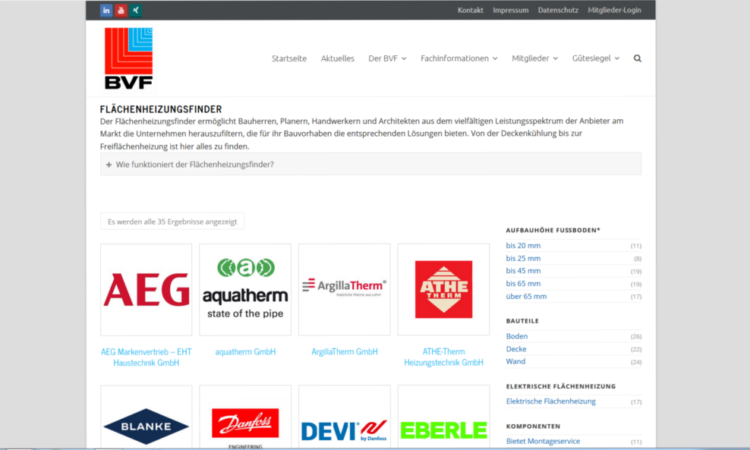 Der Flächenheizungsfinder des BVF