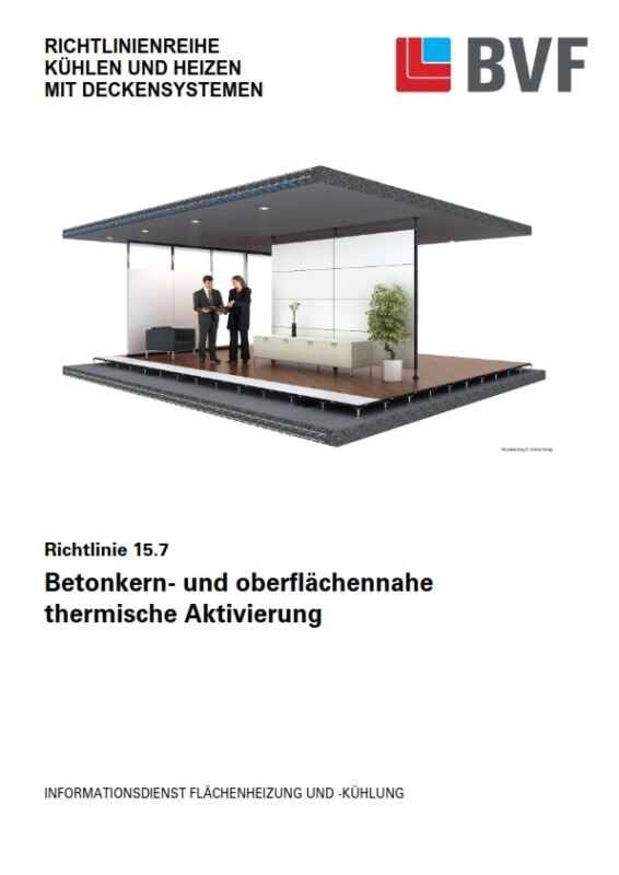 Der Bundesverband Flächenheizungen und Flächenkühlungen e.V. (BVF) gibt mit dieser Richtlinie Kühlen und Heizen mit Deckensystemen: Thermische Bauteilaktivierung ein herstellerneutrales und technologieübergreifendes Basiswerk heraus und richtet sich an Fachkundige und Interessierte.